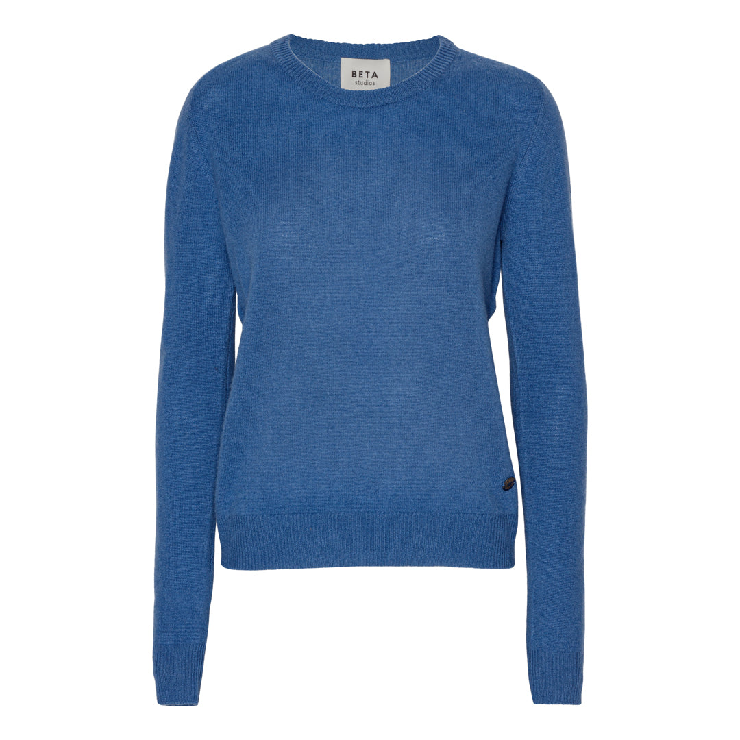 Beta Studios Abbie O-neck Basic Cashmere Tops Denim Blue