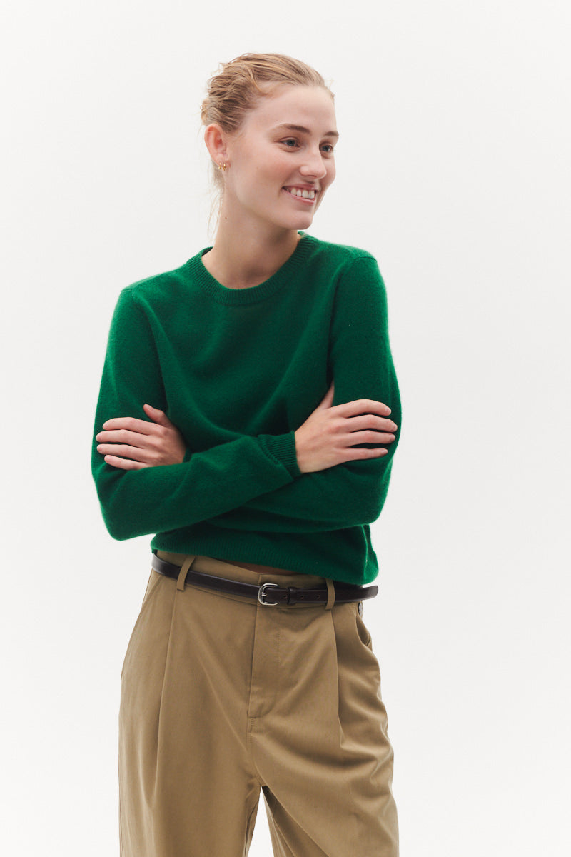 Beta Studios Abbie O-neck Basic Cashmere Tops Fir Green