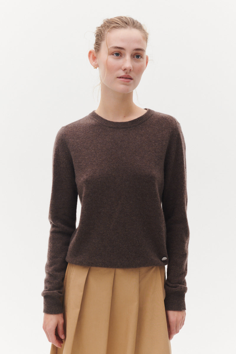 Beta Studios Abbie O-neck Basic Cashmere Tops Walnut