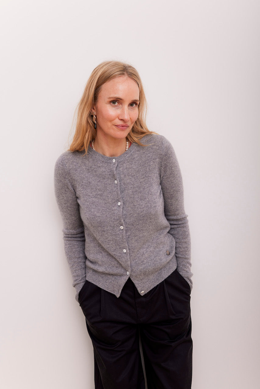 Beta Studios Alice Classic Cardigan Cashmere Tops Grey Melange