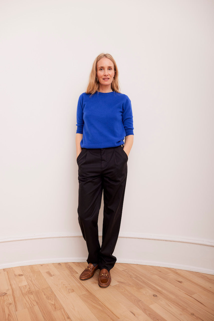 Beta Studios Anna Lady Sleeve Cashmere Tops Azure Blue