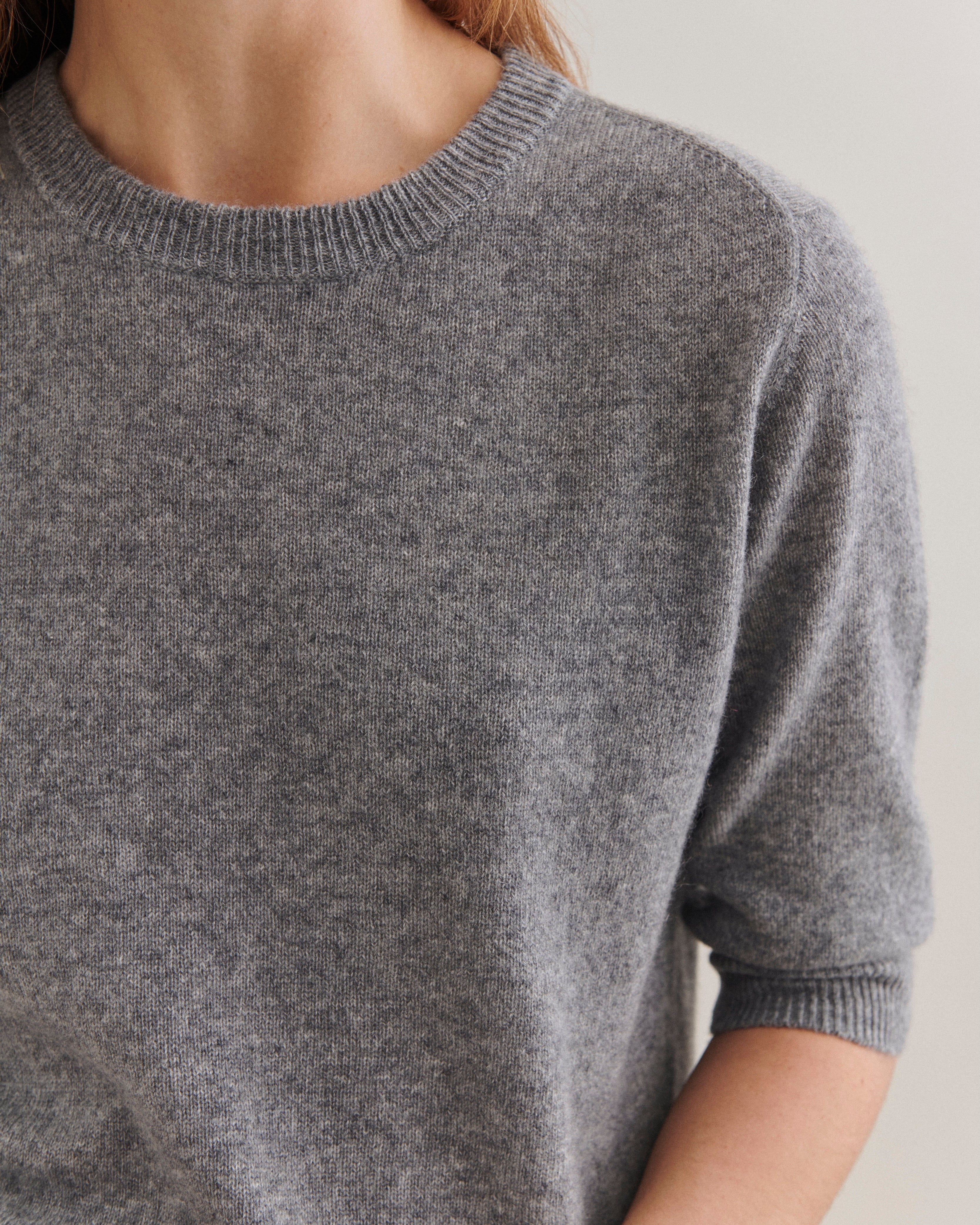 Beta Studios Anna Lady Sleeve Cashmere Tops Grey Melange