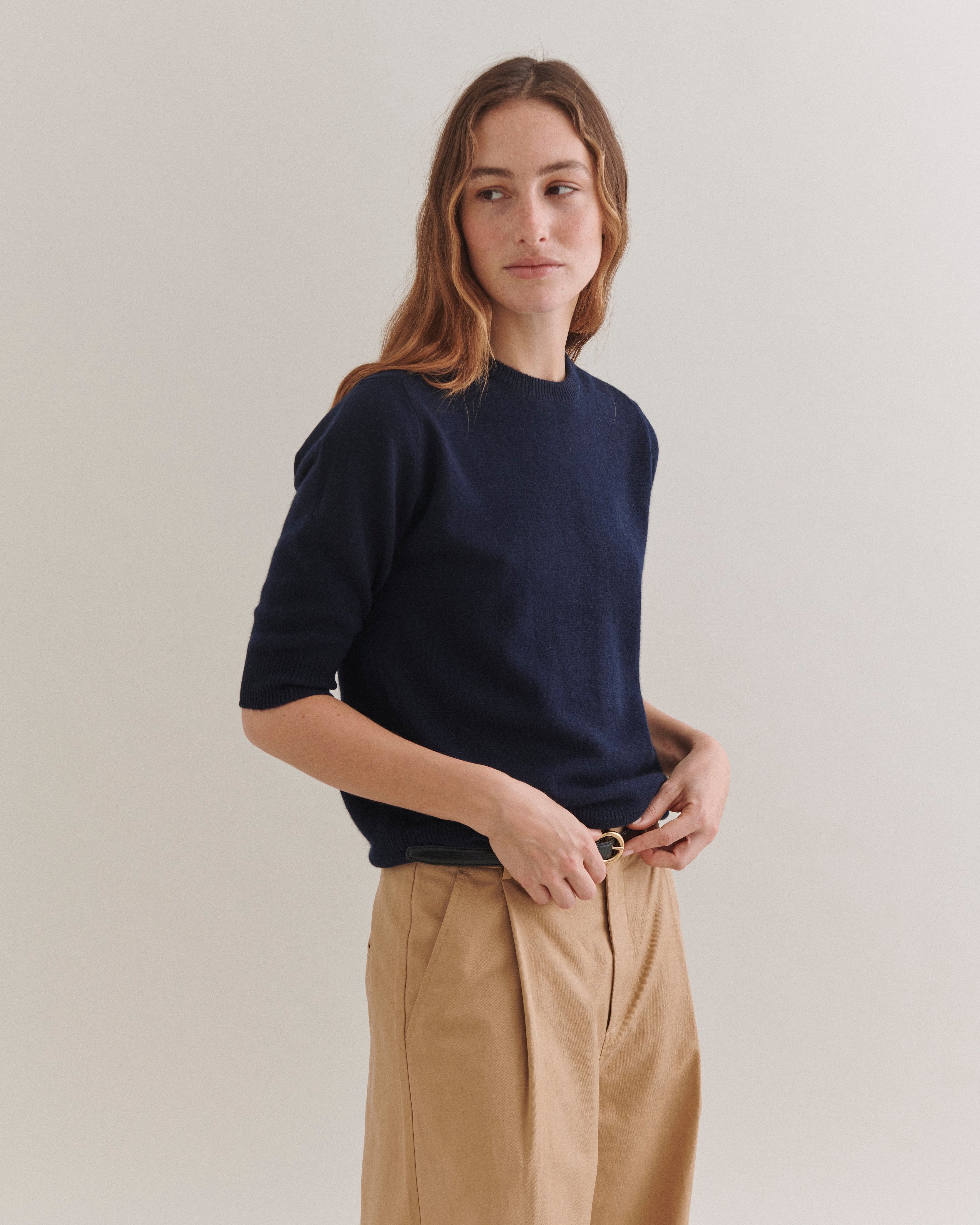 Beta Studios Anna Lady Sleeve Cashmere Tops Navy