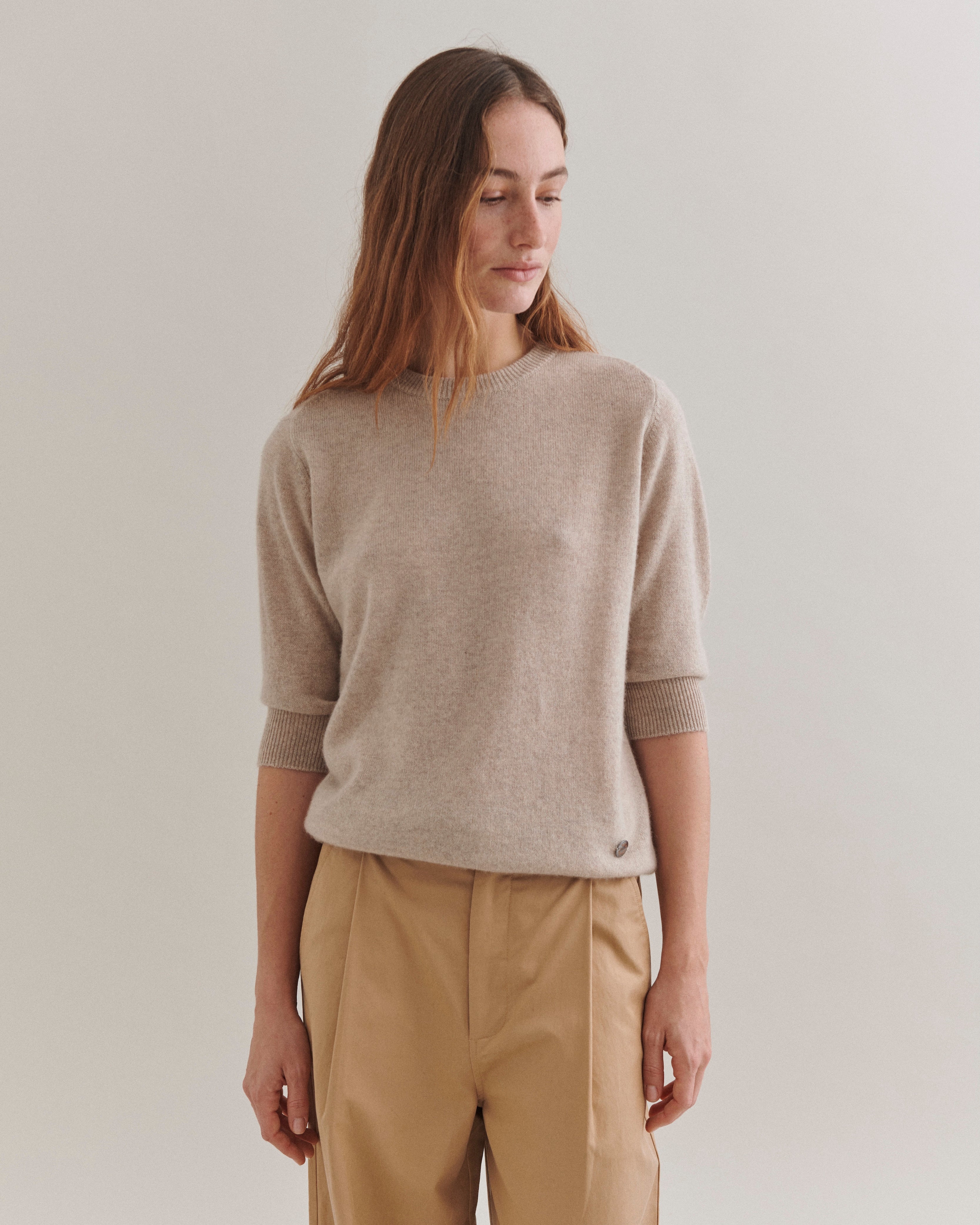 Beta Studios Anna Lady Sleeve Cashmere Tops Sand Melange