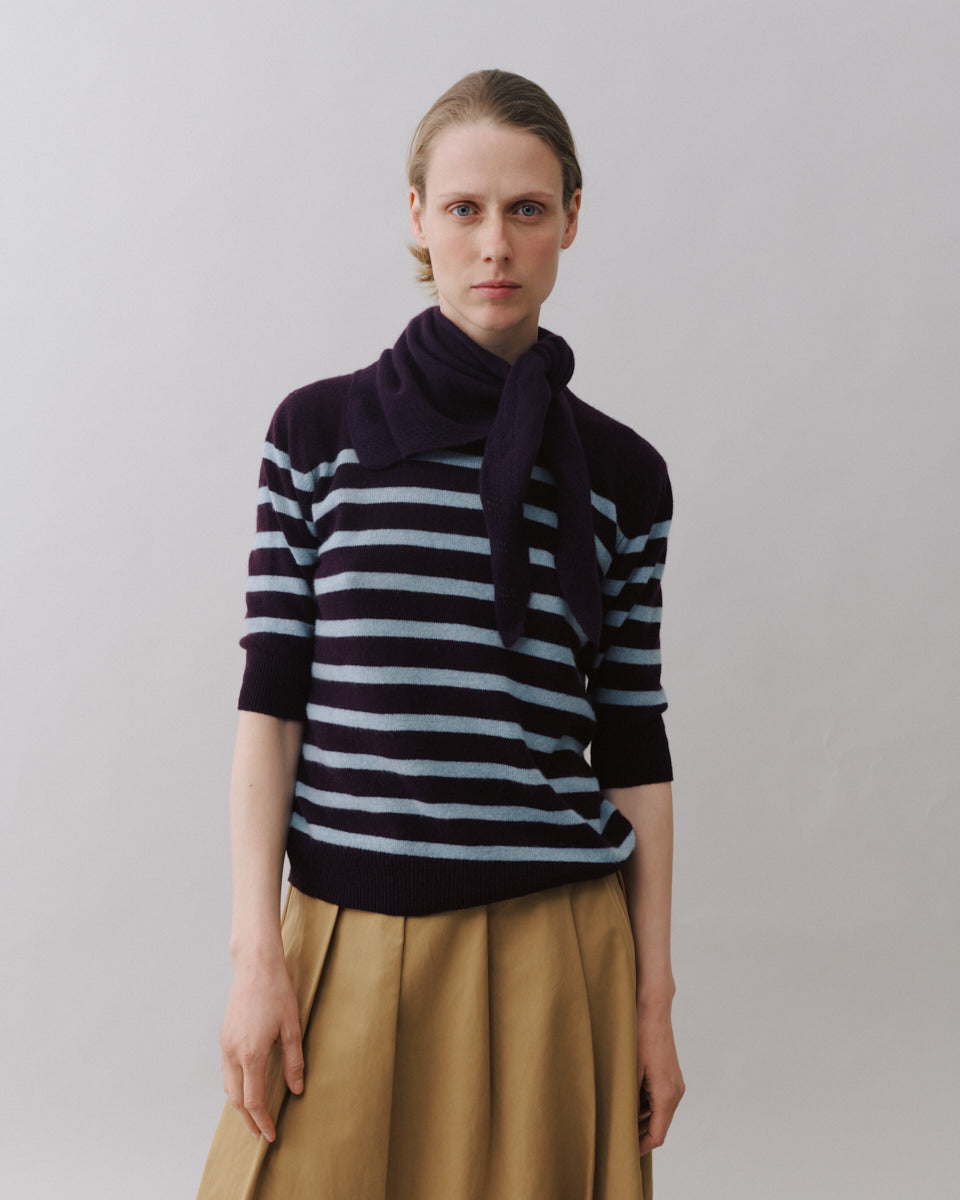 Beta Studios Bianca Striped Lady Sleeve Cashmere Tops Ripe Fig/Pearl Blue