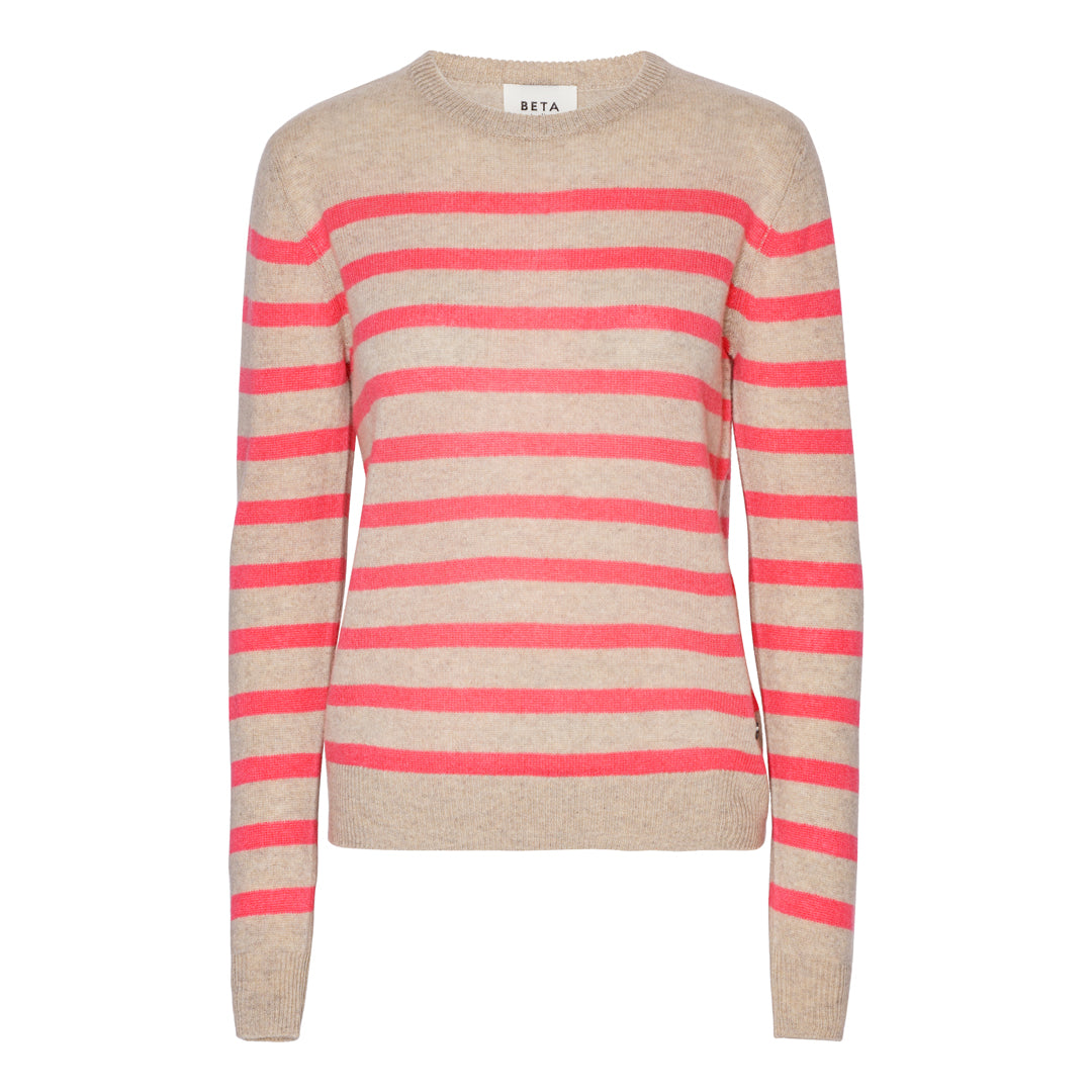 Beta Studios Bibi striped O-neck Cashmere Tops Sand Melange/Pink Limonade