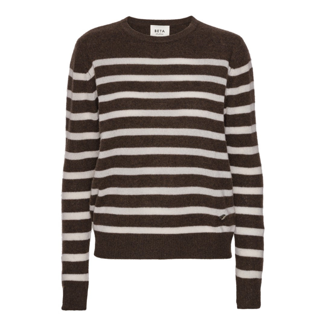 Beta Studios Bibi striped O-neck Cashmere Tops Coffee Brown/Almost White