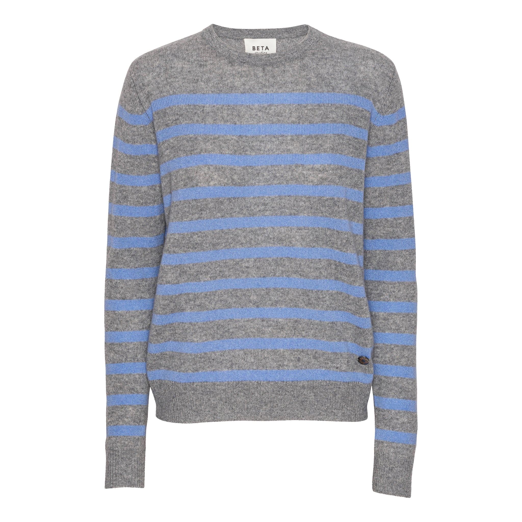 Beta Studios Bibi striped O-neck Cashmere Tops Grey Melange/Powder Blue