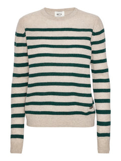 Bibi striped O-neck - Sand Melange/Botanic Green
