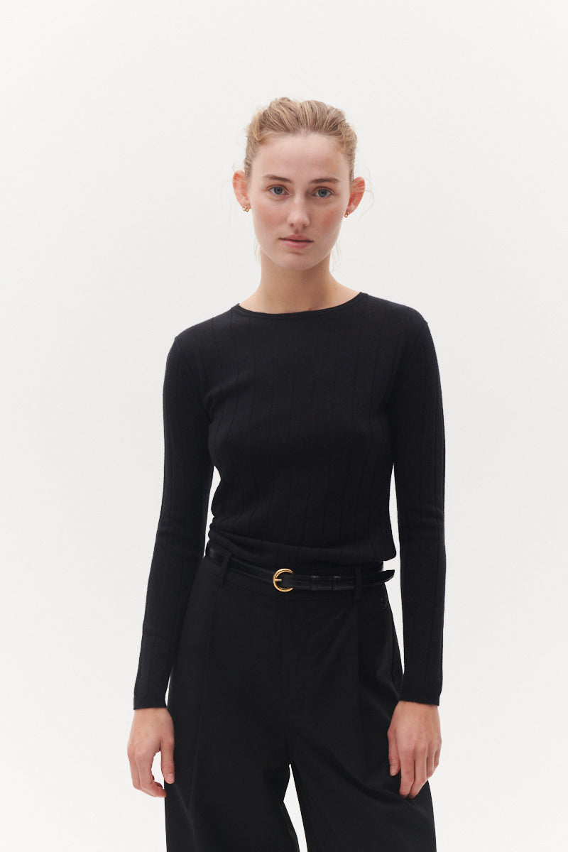 Beta Studios Cala Long Sleeve Tee Cashmere/Silk Silk/CashmereTops Black