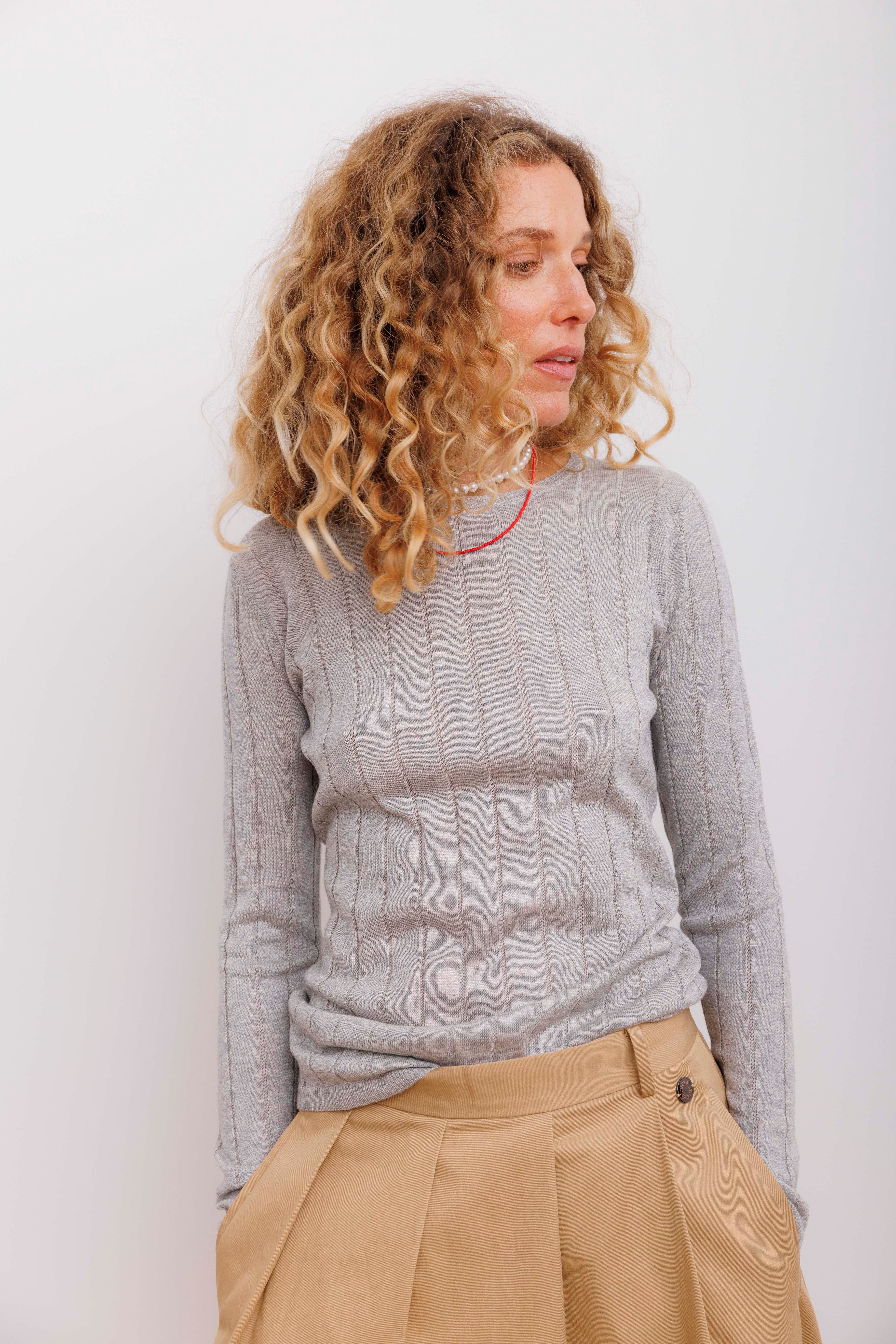 Beta Studios Cala Long Sleeve Tee Cashmere/Silk Silk/CashmereTops Grey Melange