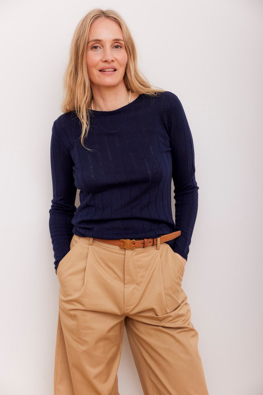 Beta Studios Cala Long Sleeve Tee Cashmere/Silk Silk/CashmereTops Navy