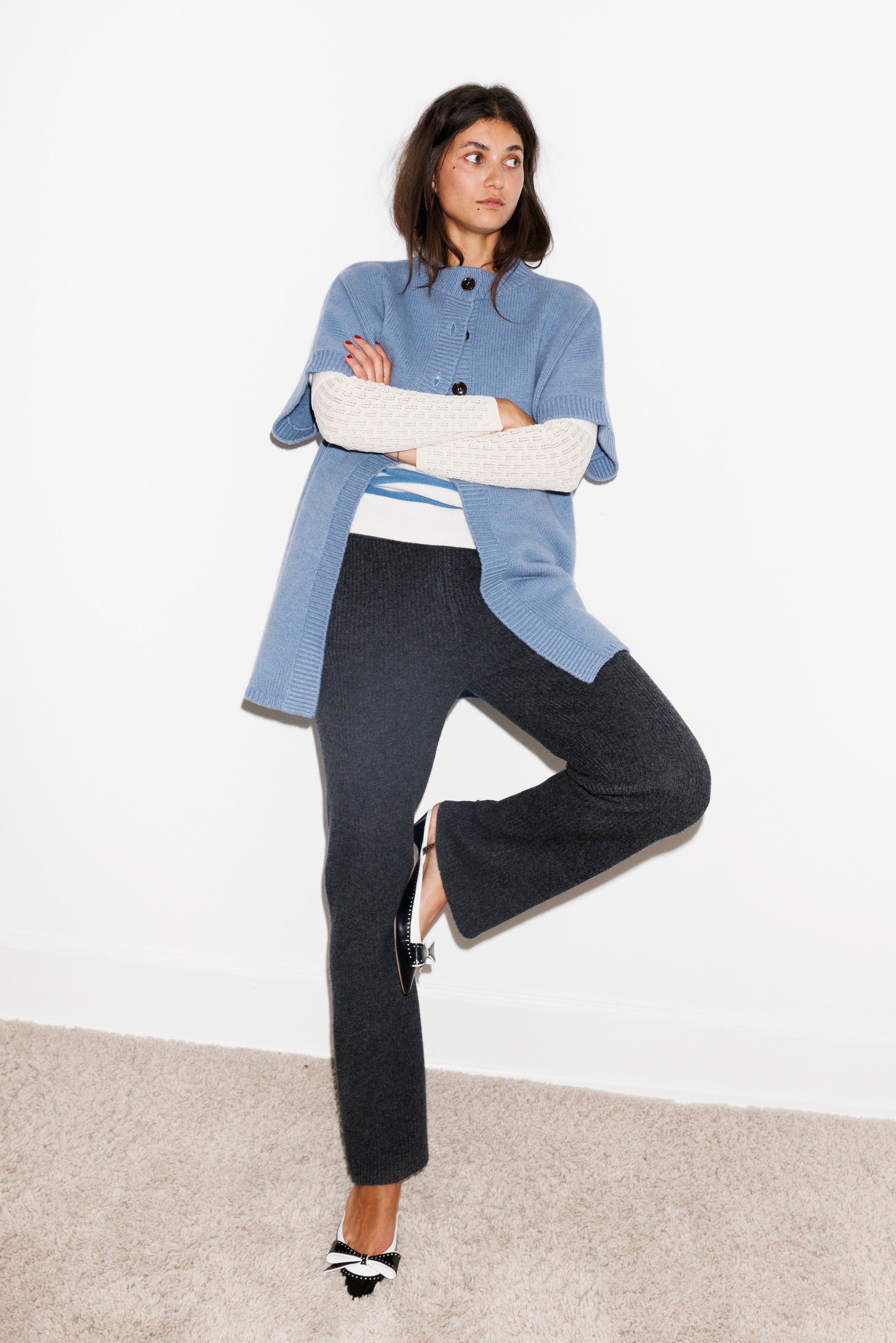 Beta Studios Giselle Cape Knit Denim Blue