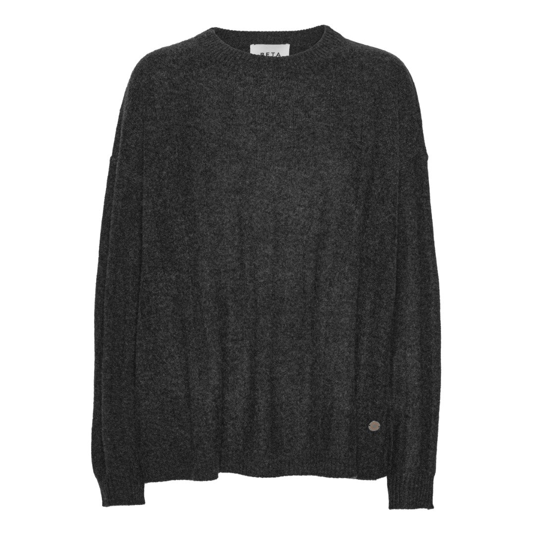 Beta Studios Karen Oversized O-Neck Cashmere Tops Anthracite Grey