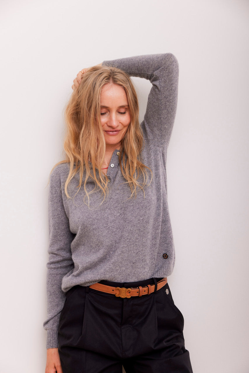 Beta Studios Kassandra Polo Cashmere Tops Grey Melange