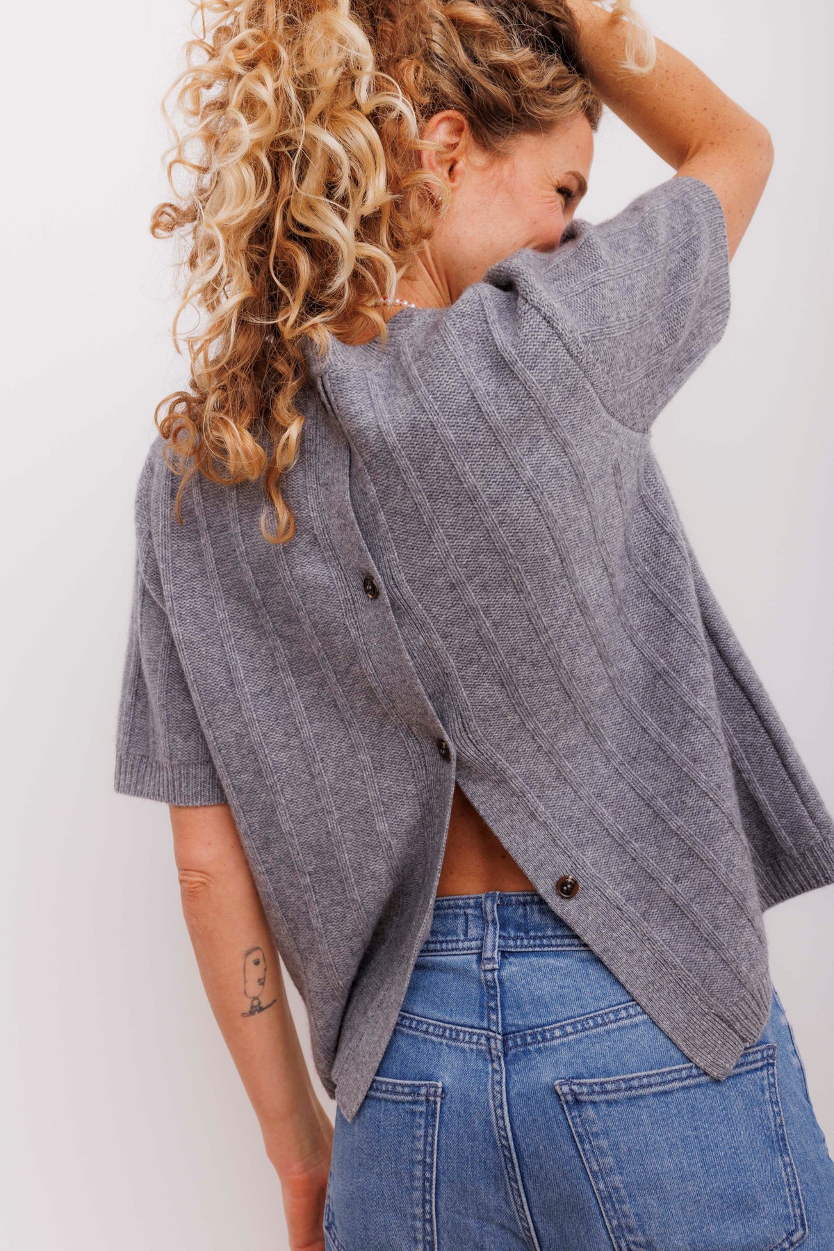 Beta Studios Katrine Short Sleeve Uld/Cashmere Tops Grey Melange