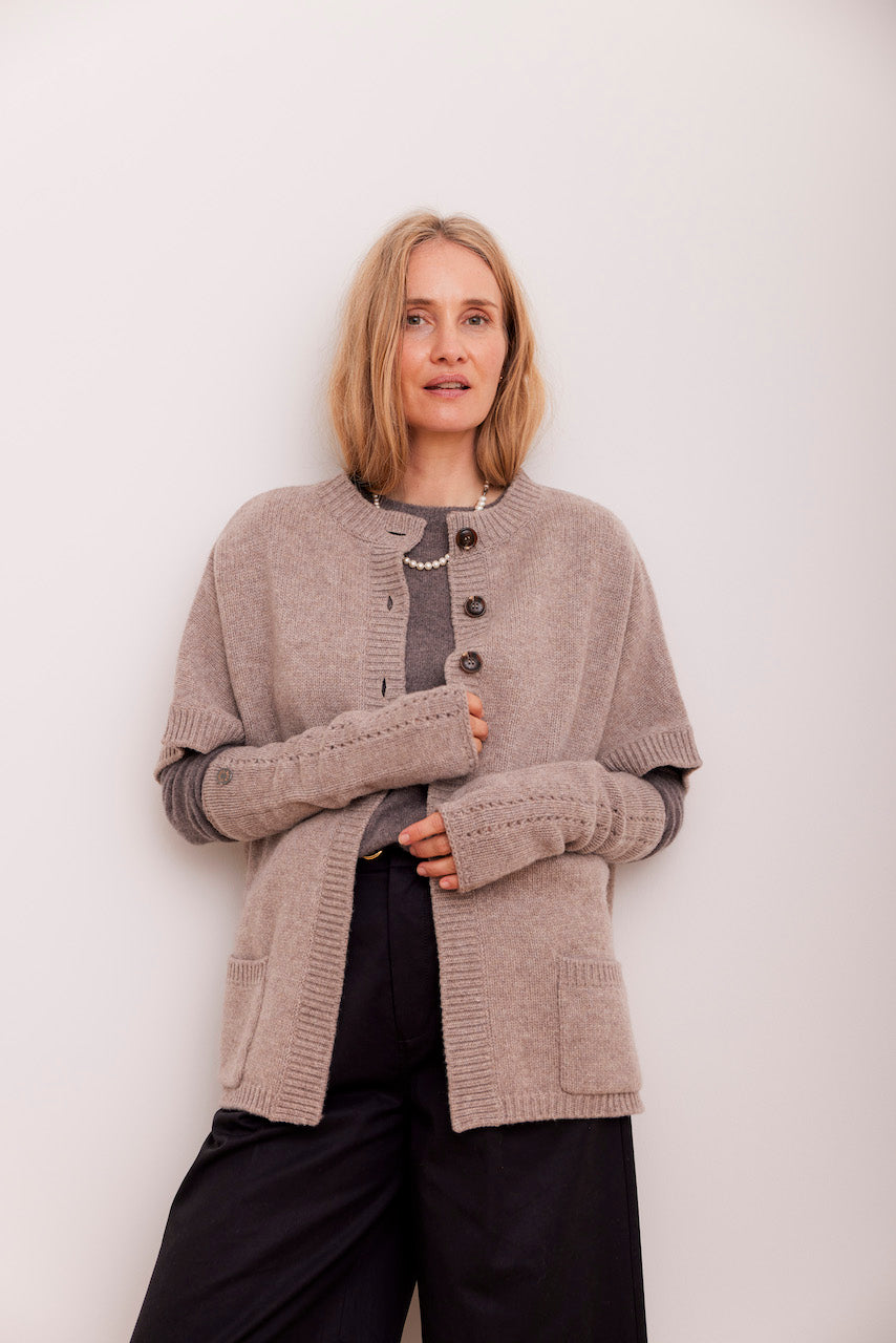 Beta Studios Kristel Short Cape Cardigan Sand Melange