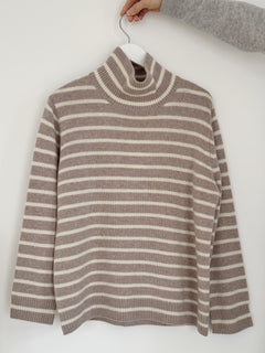 Kylie Stripes High Neck - Sand Melange/Almost White