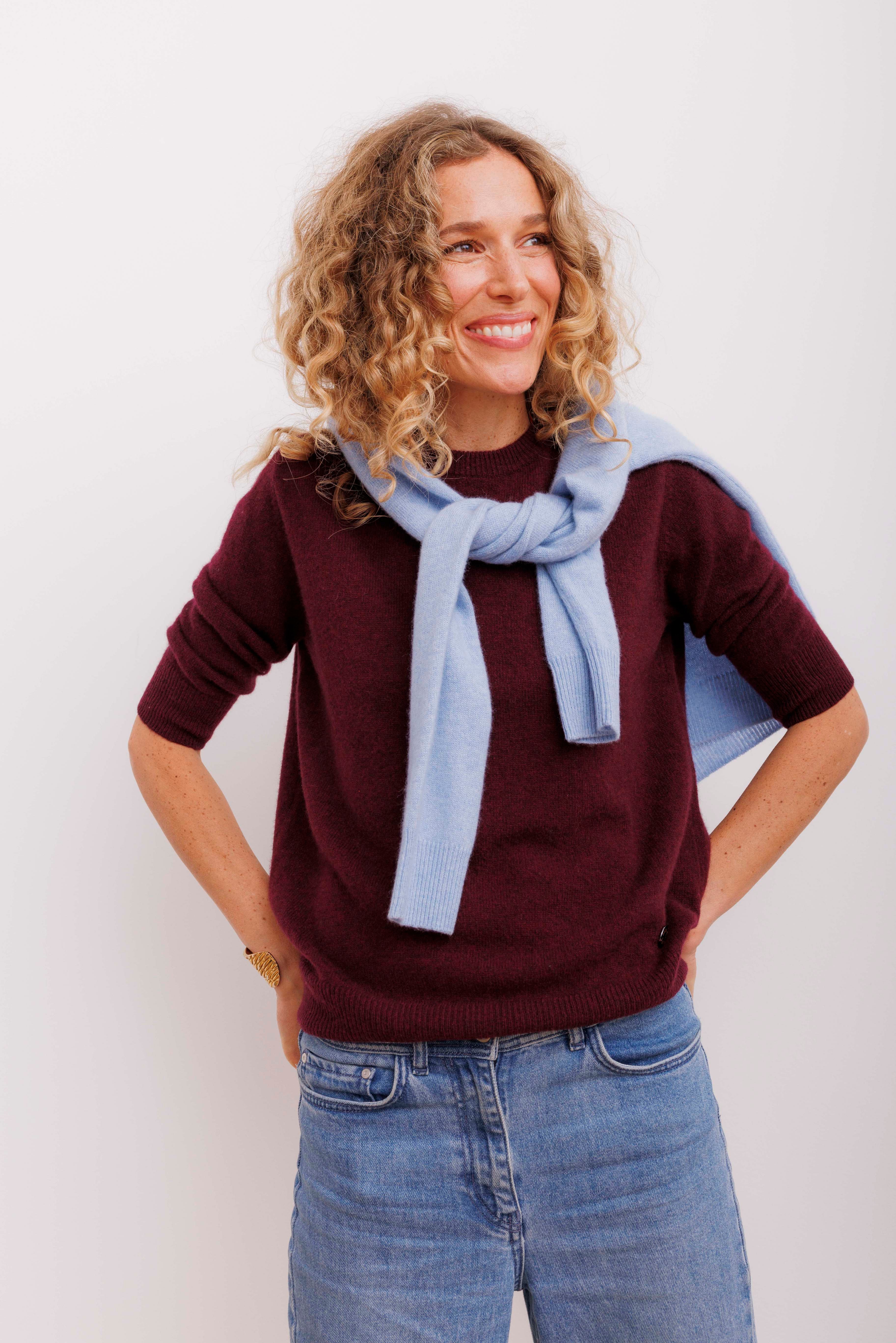 Beta Studios Anna Lady Sleeve Cashmere Tops Egg Plant