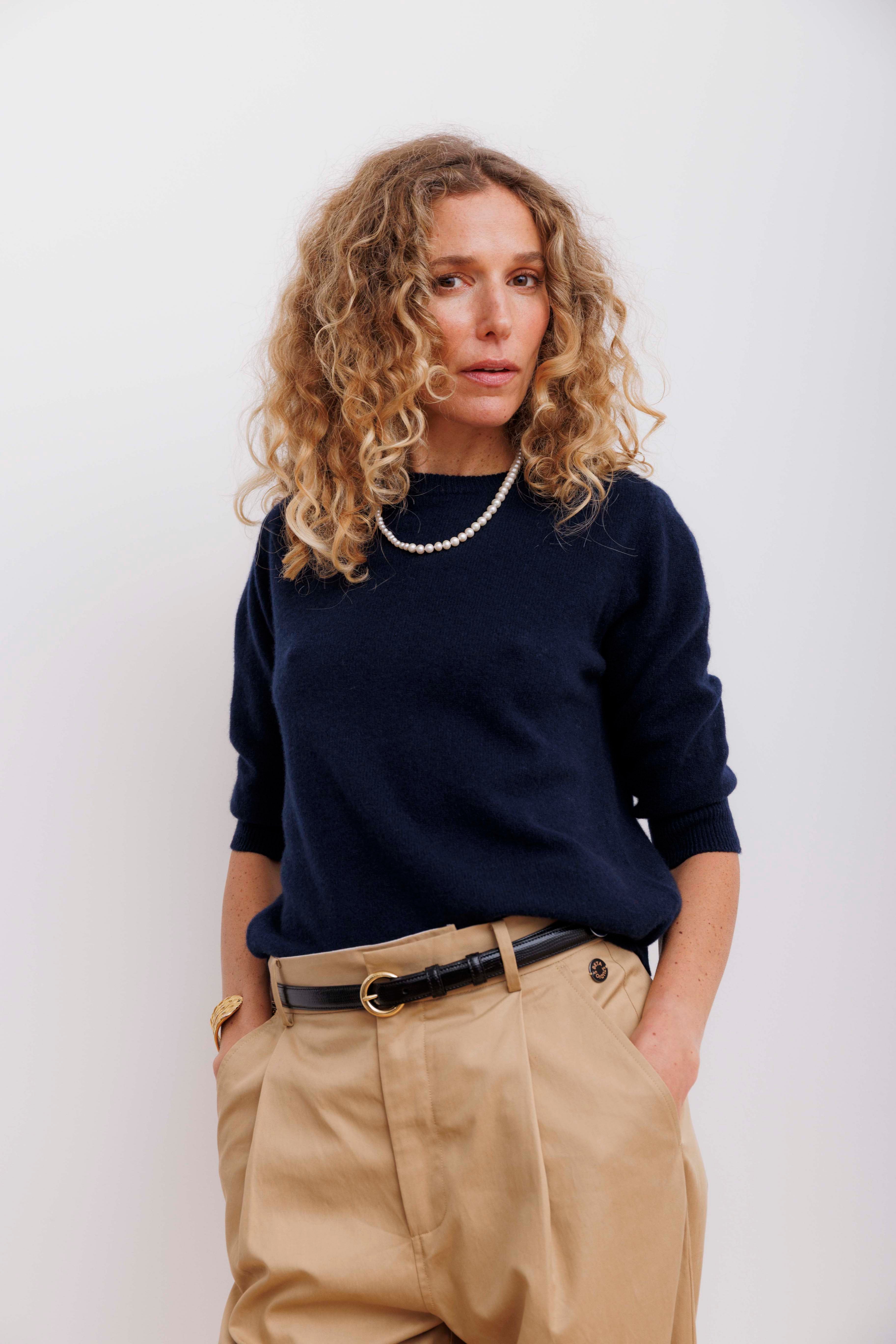 Beta Studios Anna Lady Sleeve Cashmere Tops Navy