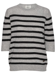 Bianca Striped Lady Sleeve - Light Grey Melange/Black