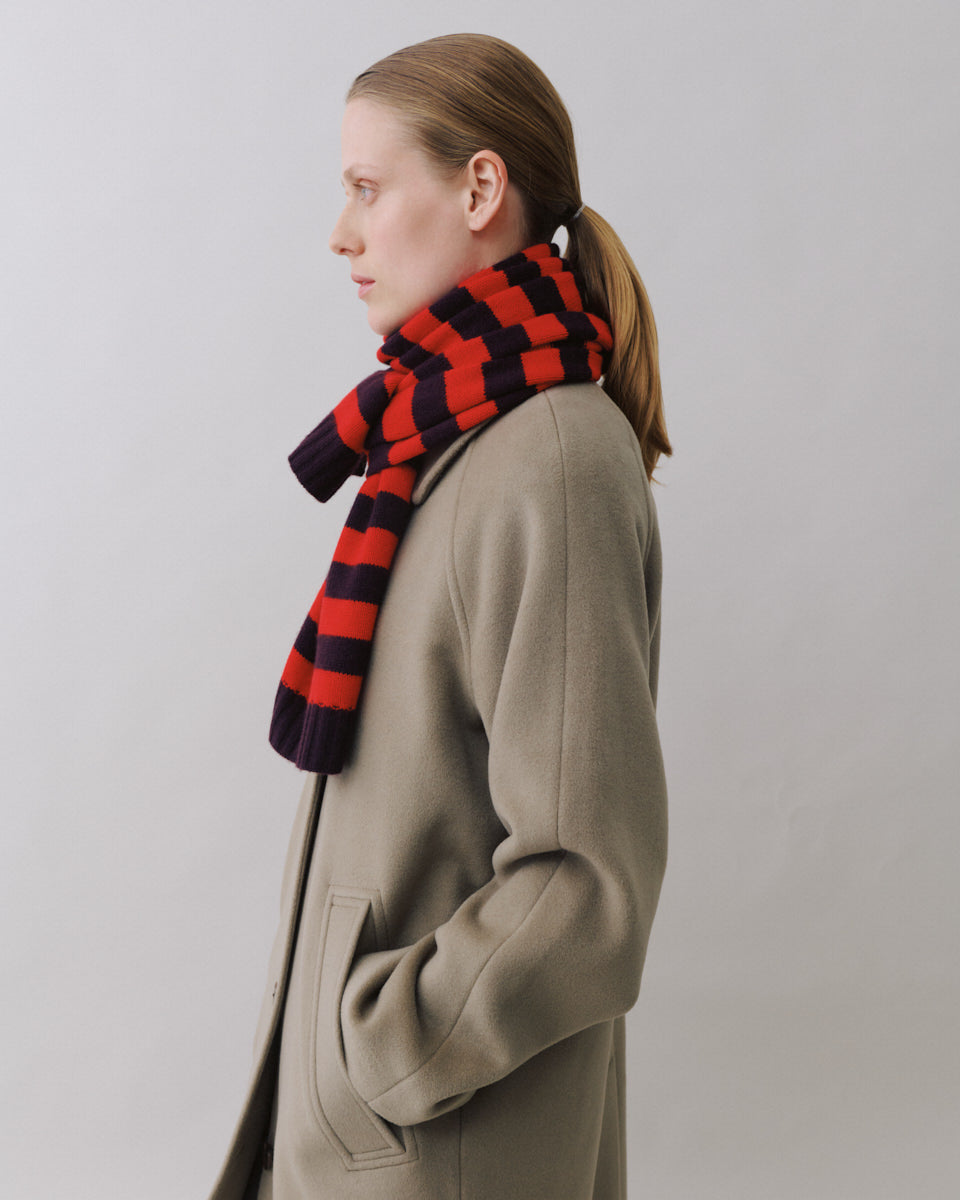 Beta Studios Lareen Striped Scarf Uld/Cashmere accessories Dark Fig/Racing Red