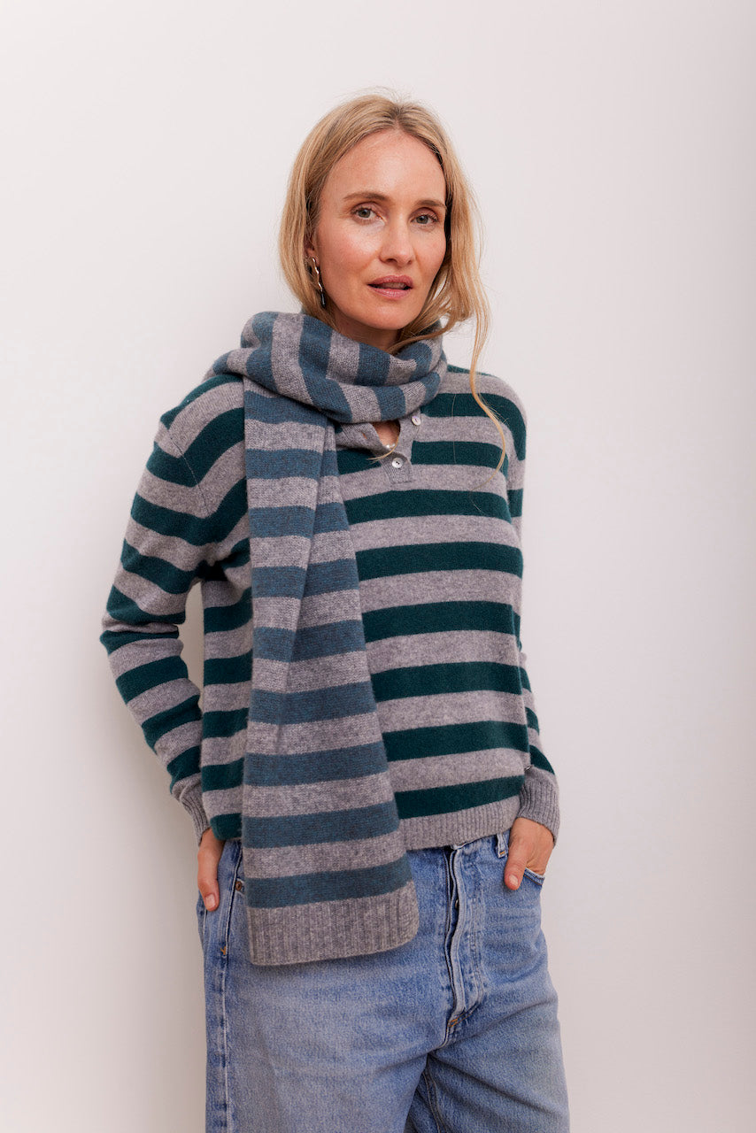 Beta Studios Lareen Striped Scarf Uld/Cashmere accessories Grey Melange/Pascific Green