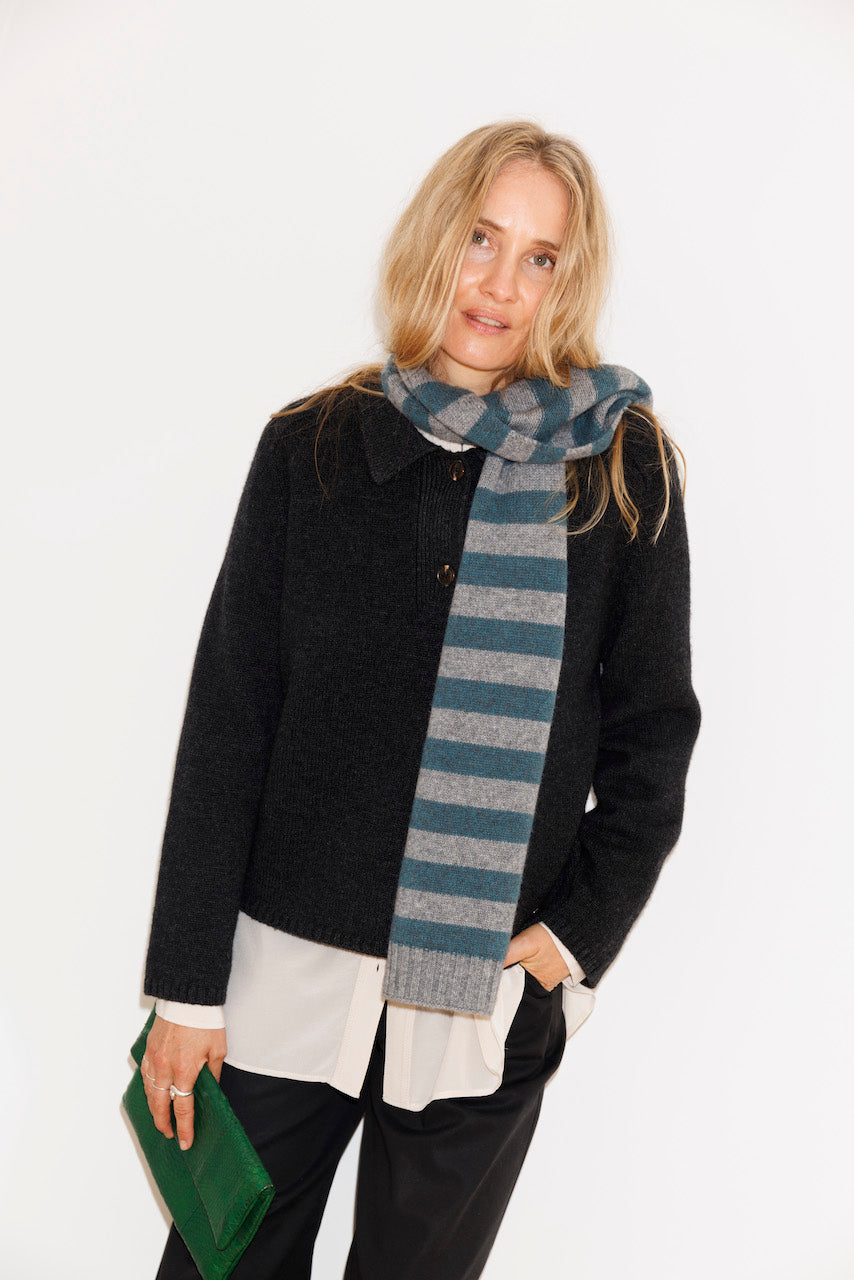 Beta Studios Lareen Striped Scarf Uld/Cashmere accessories Grey Melange/Pascific Green