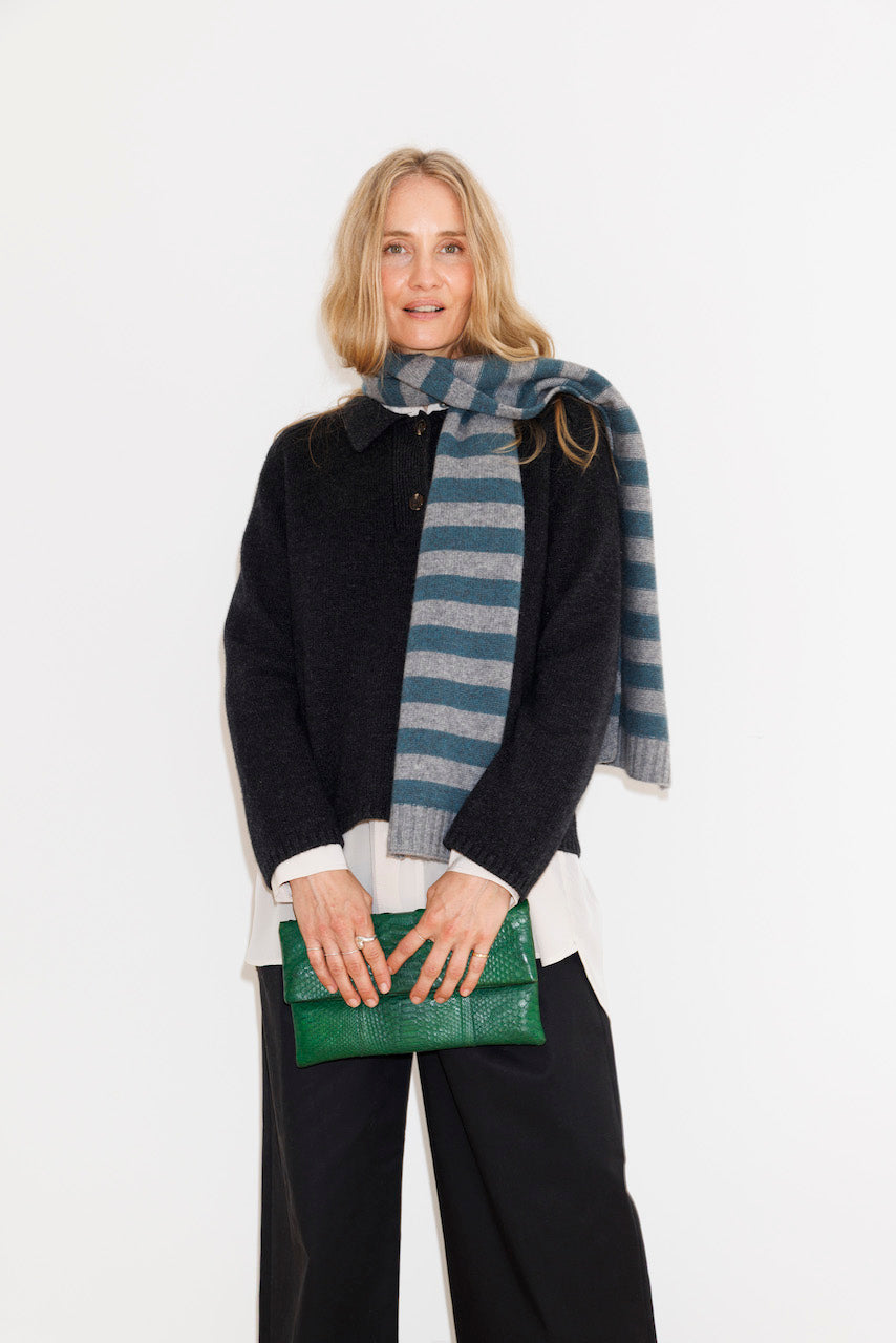 Beta Studios Lareen Striped Scarf Uld/Cashmere accessories Grey Melange/Pascific Green