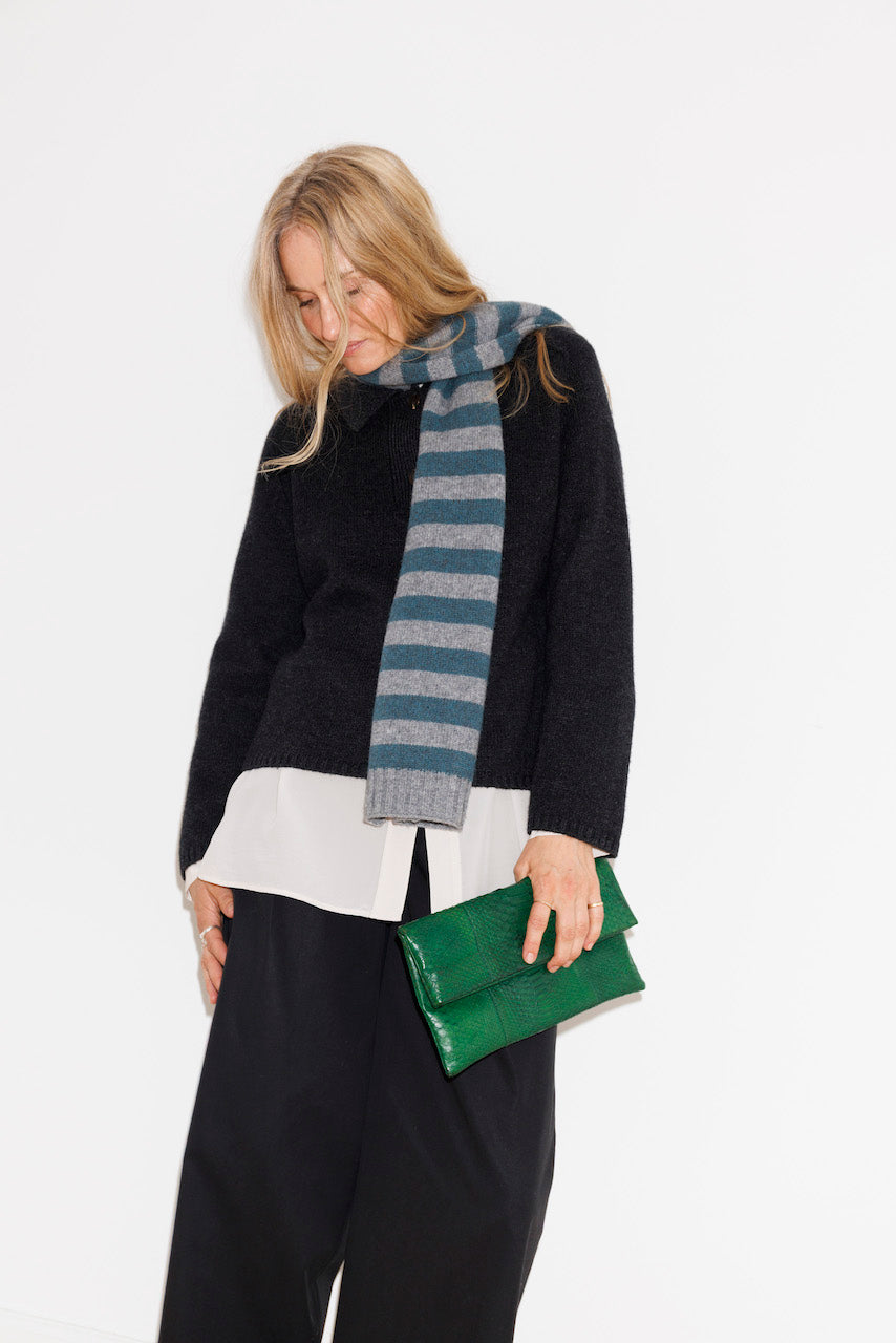 Beta Studios Lareen Striped Scarf Uld/Cashmere accessories Grey Melange/Pascific Green