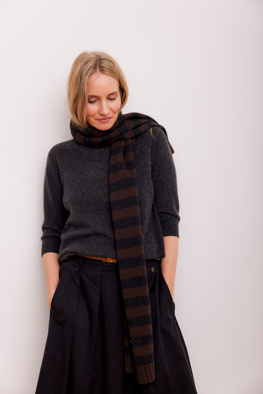 Beta Studios Lareen Striped Scarf Uld/Cashmere accessories Seal Brown/Anthracite Grey