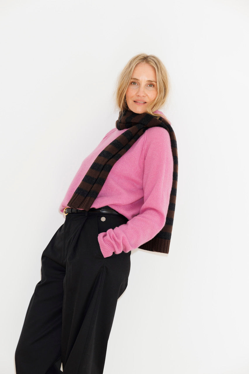 Beta Studios Lareen Striped Scarf Uld/Cashmere accessories Seal Brown/Anthracite Grey