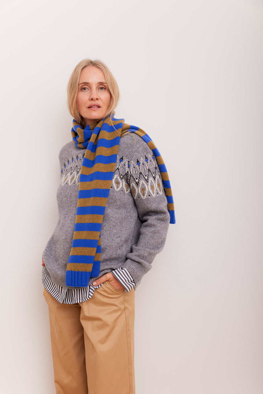 Beta Studios Leandra O-Neck Intarsia Uld/Cashmere Tops Grey Melange