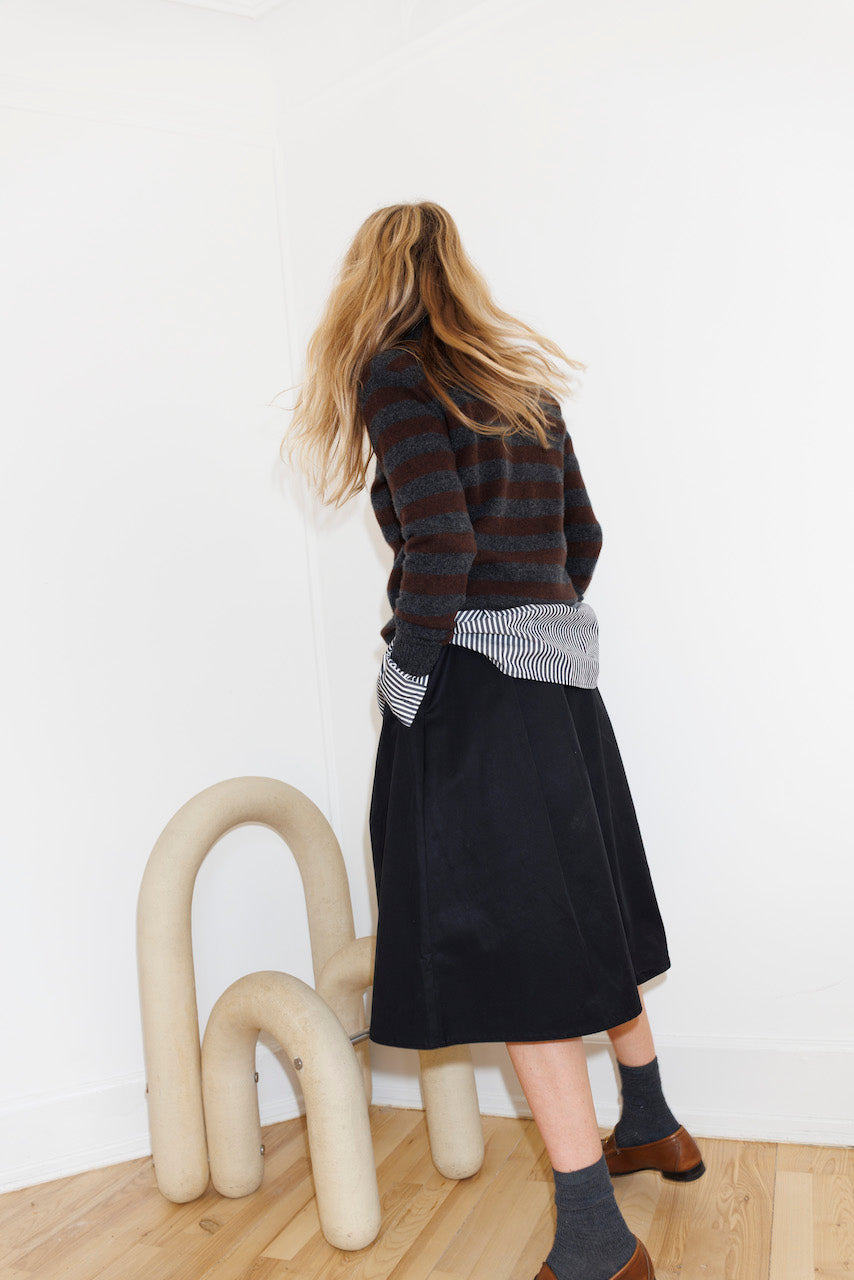 Beta Studios Lizzie Polo Stripes Cashmere Tops Anthracite Grey/Coffee Brown