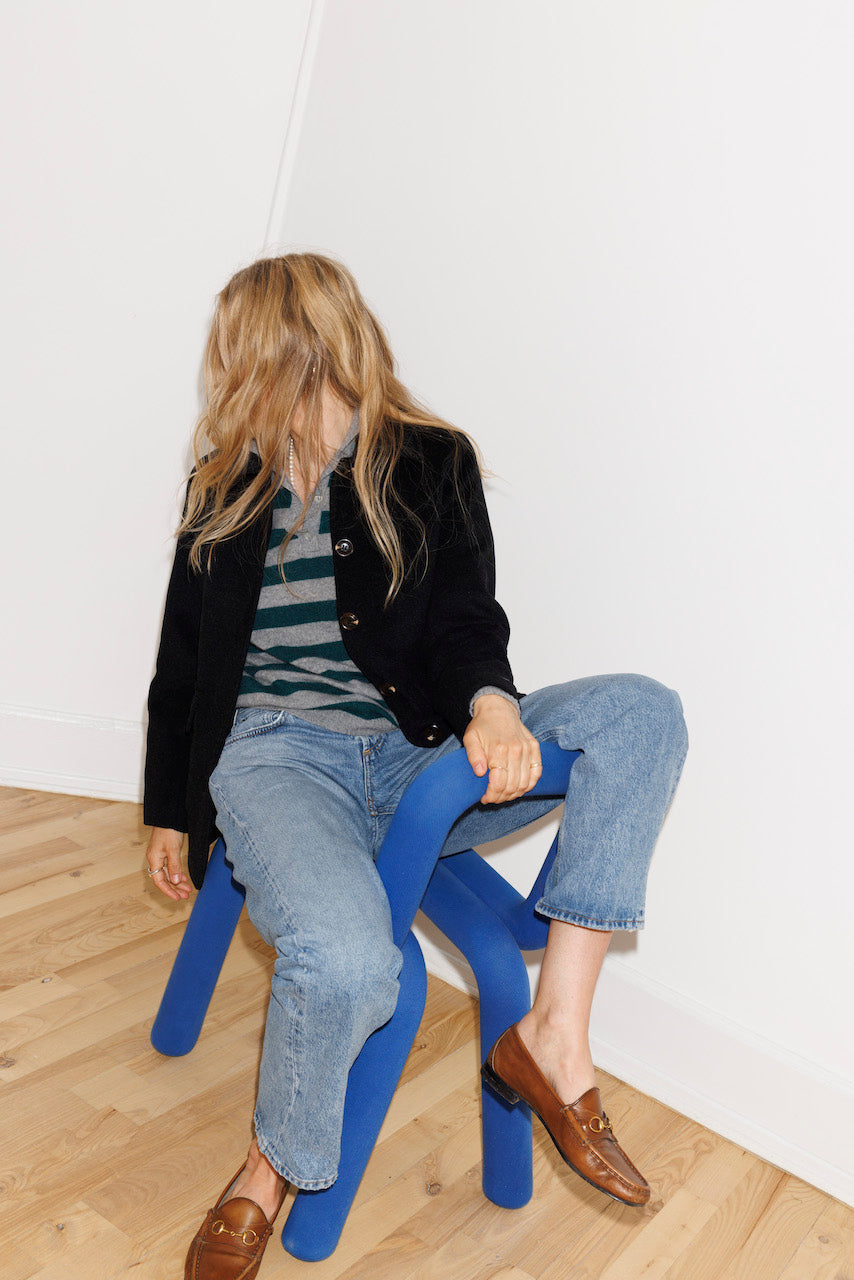 Beta Studios Lizzie Polo Stripes Cashmere Tops Grey Melange/Botanical Green