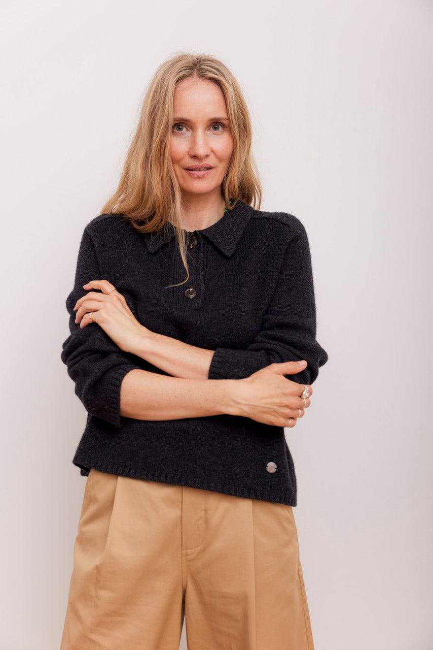 Beta Studios Louisa Polo Uld/Cashmere Tops Anthracite Grey