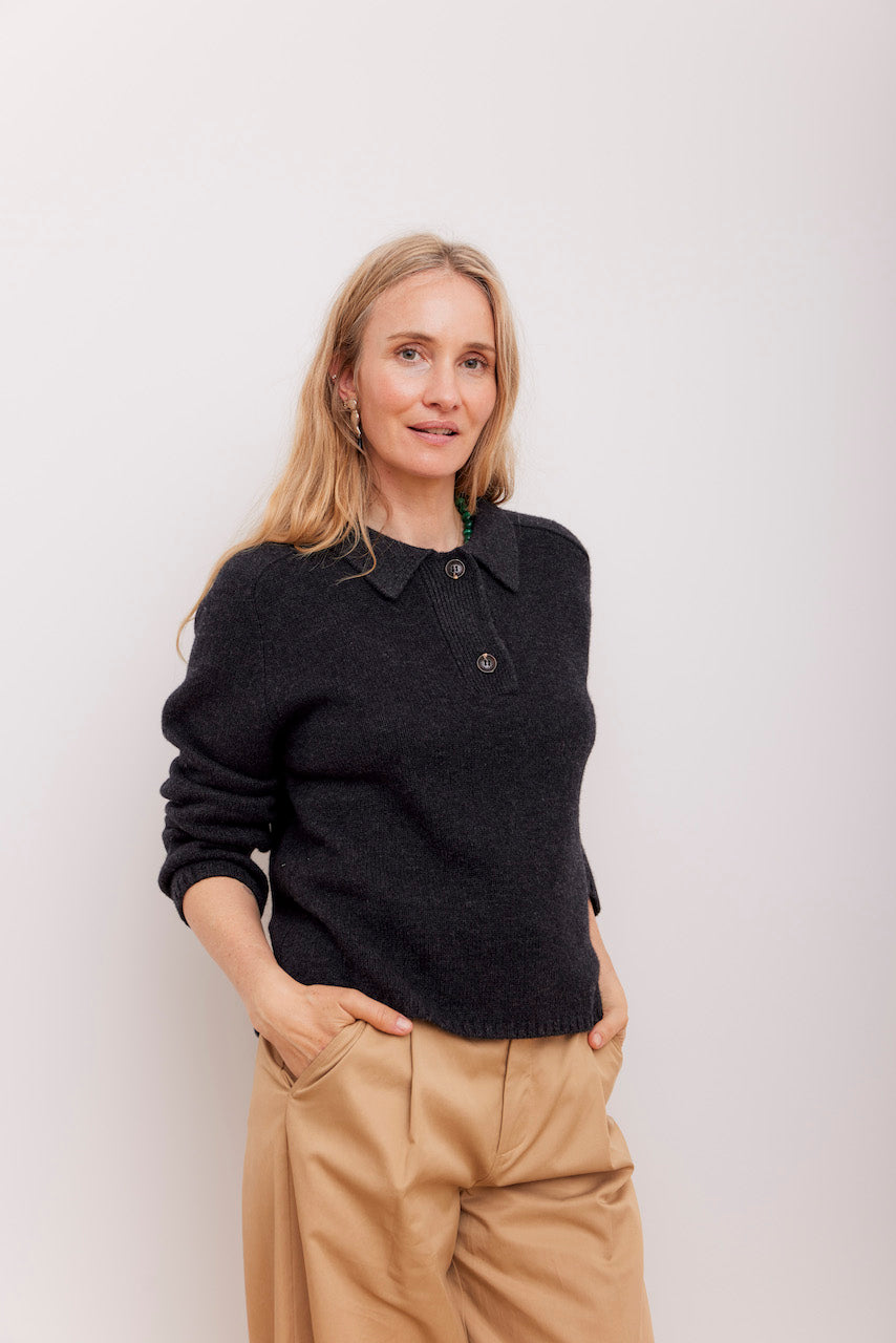 Beta Studios Louisa Polo Uld/Cashmere Tops Anthracite Grey