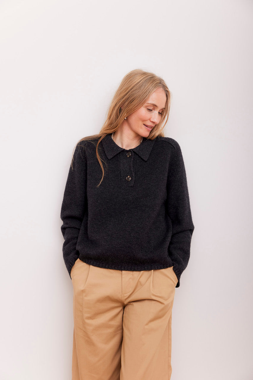 Beta Studios Louisa Polo Uld/Cashmere Tops Anthracite Grey