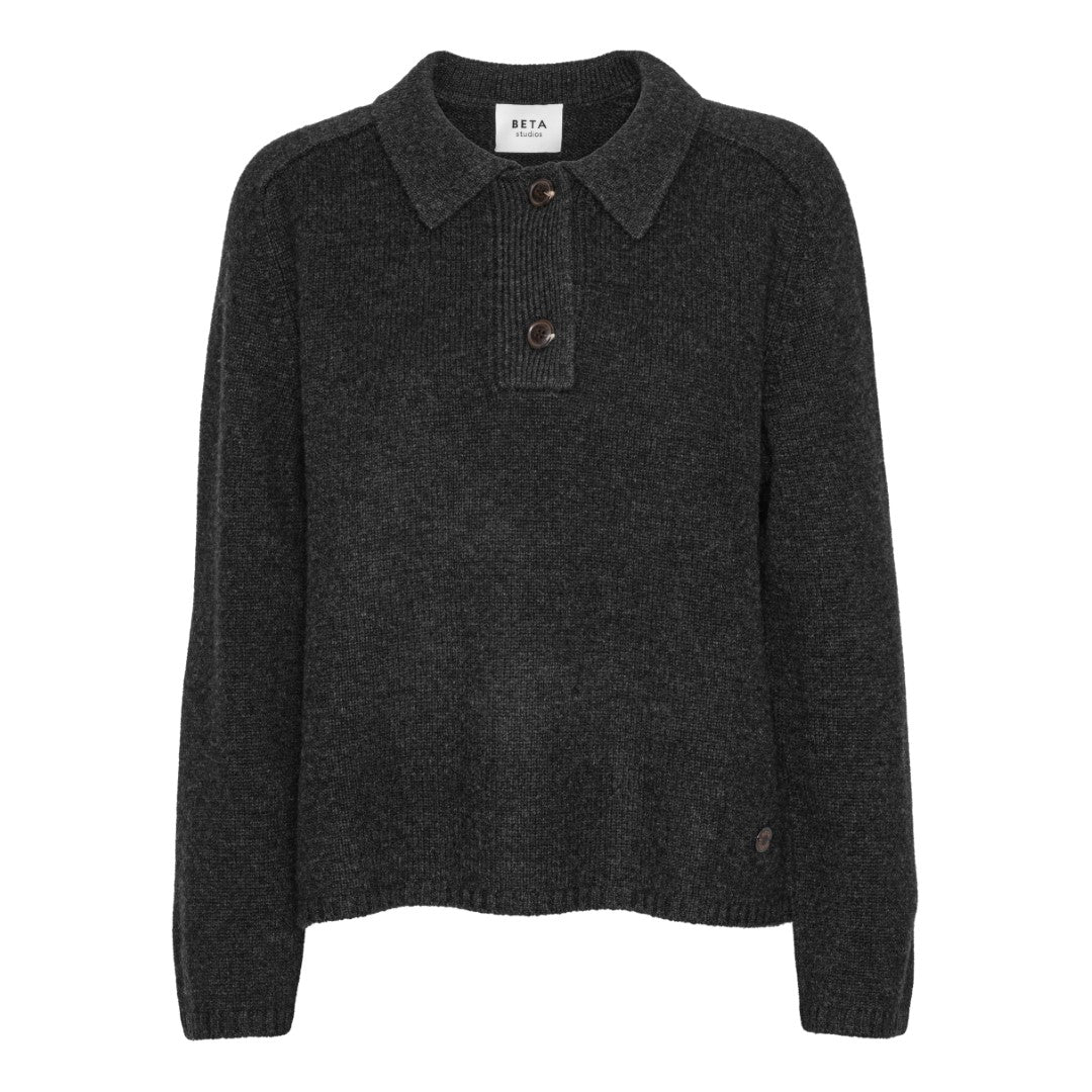 Beta Studios Louisa Polo Uld/Cashmere Tops Anthracite Grey