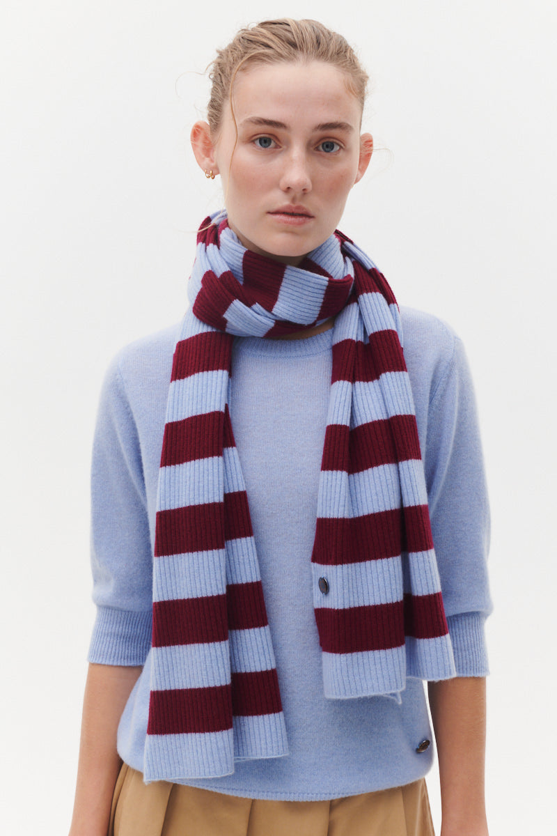 Beta Studios Madeleine Striped Scarf Accessories Cashmere Cerulean Blue/Pomegranate