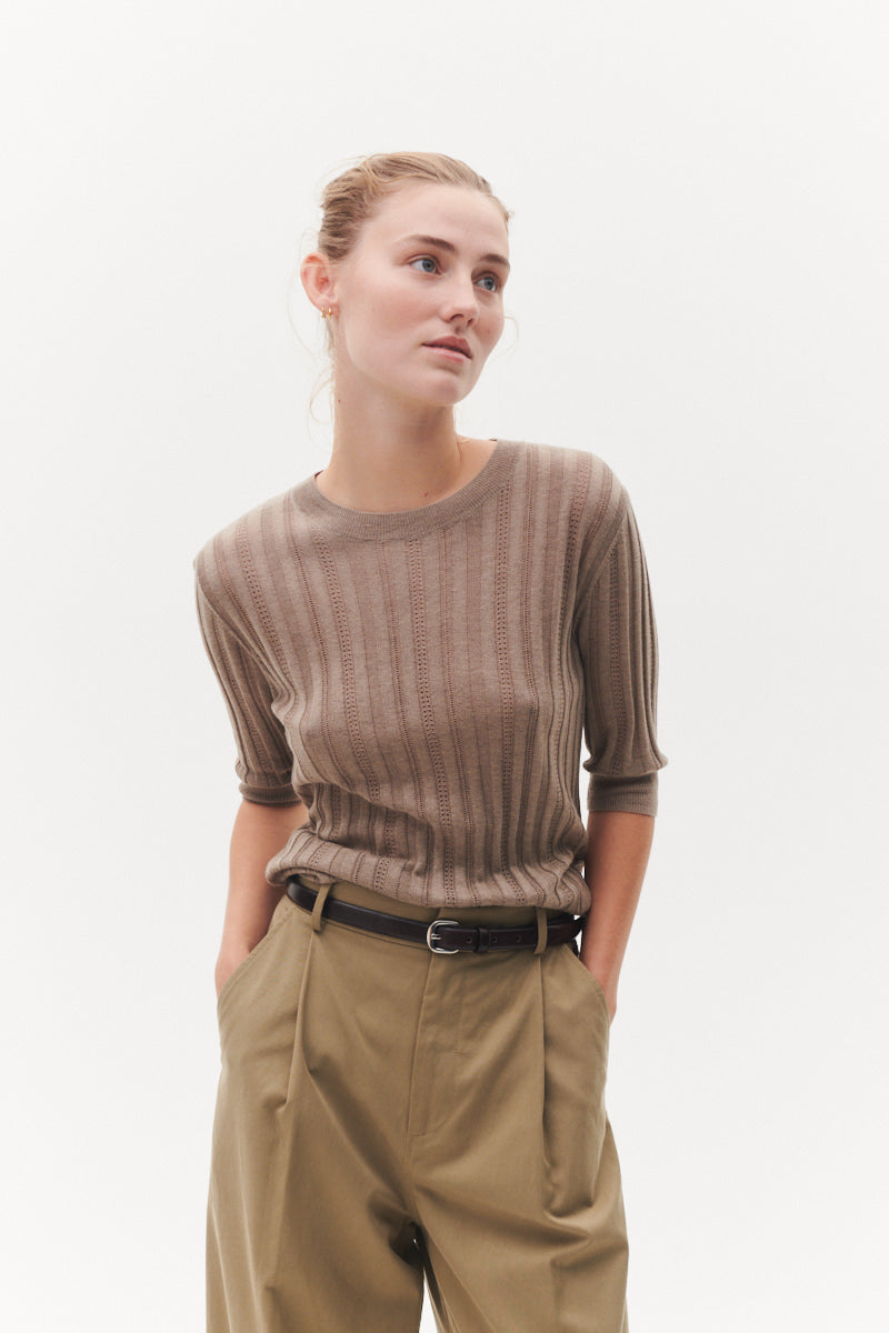 Beta Studios Maggie Pointelle Silk/CashmereTops Aluminium