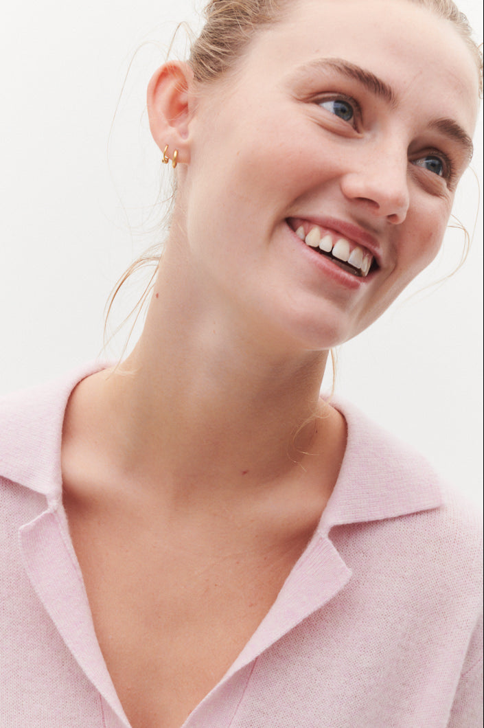 Beta Studios Marguerite Slim Polo Cashmere Tops Parfait Pink