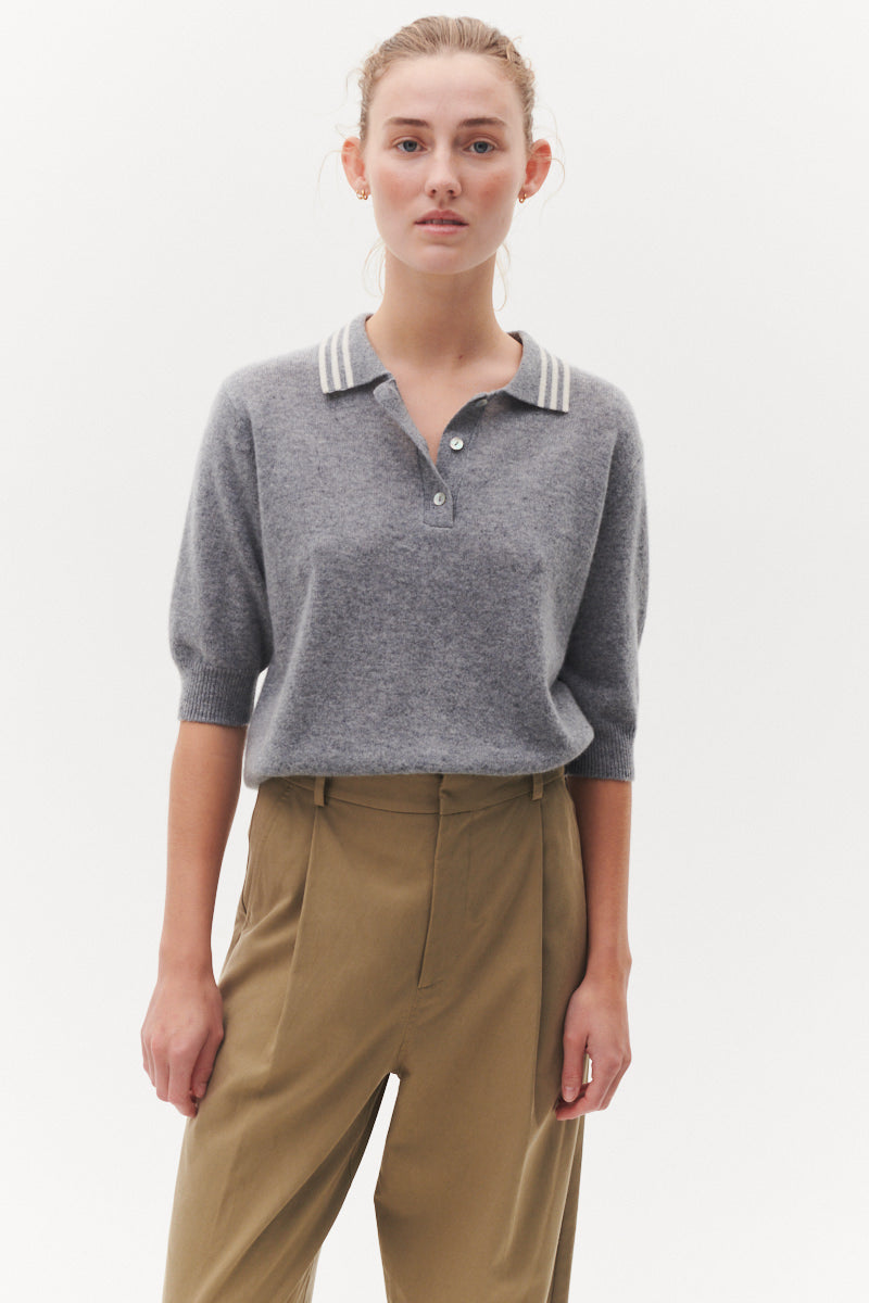 Beta Studios Marie Polo Cashmere Tops Grey Melange
