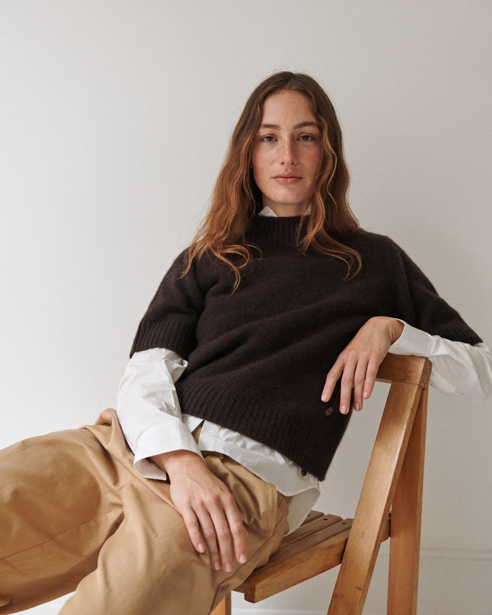 Beta Studios Mie Short Sleeves Cashmere Tops Compost