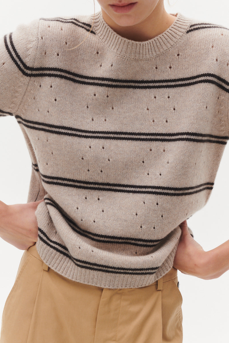 Beta Studios Mille Short Sleeve Uld/Cashmere Tops Sand Melange/Walnut