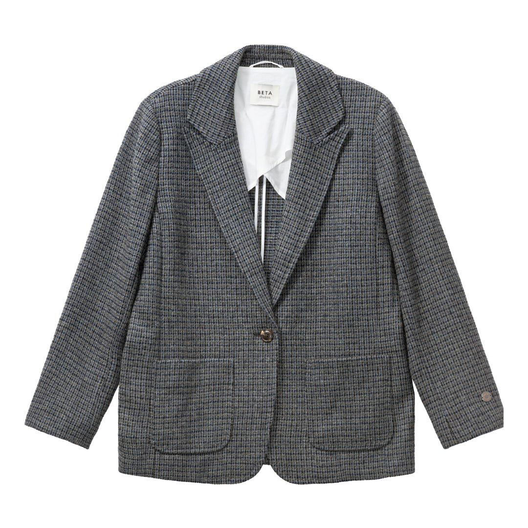 Beta Studios Molly Blazer Jacket Grey Checks