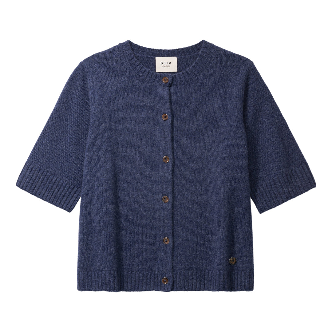 Beta Studios Naline Short Sleeve Cardigan Cashmere Cardigan Indigo
