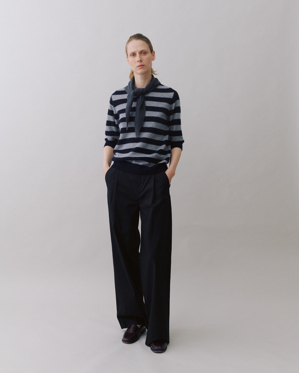 Beta Studios Nickie Lady Sleeve Cashmere Tops Navy/Grey Melange