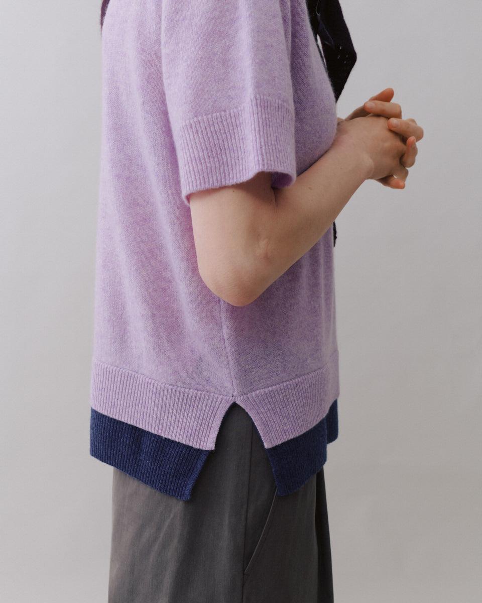 Beta Studios Ninna Short Sleeve Cashmere Tops Grey Melange