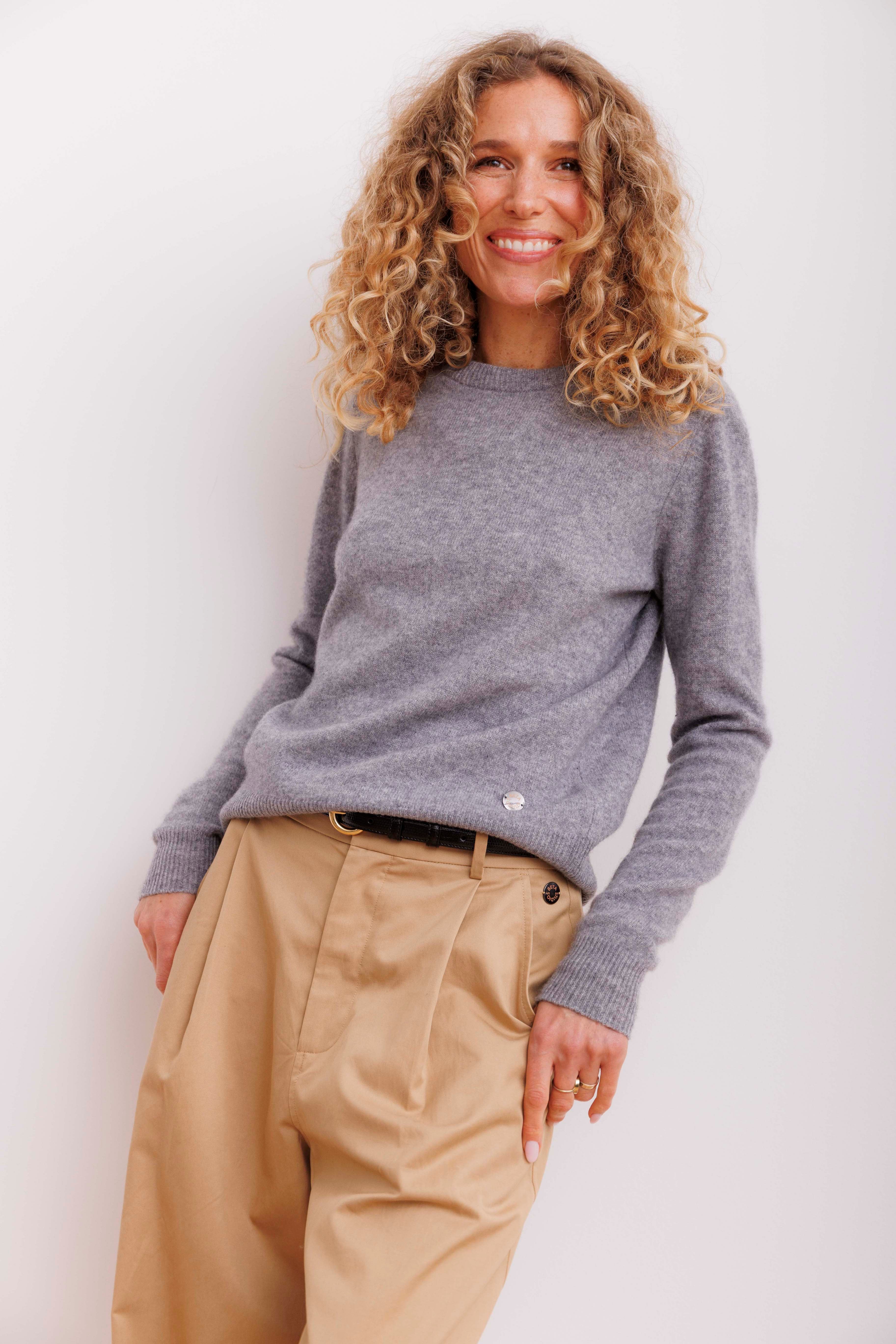 Beta Studios Abbie O-neck Basic Cashmere Tops Grey Melange